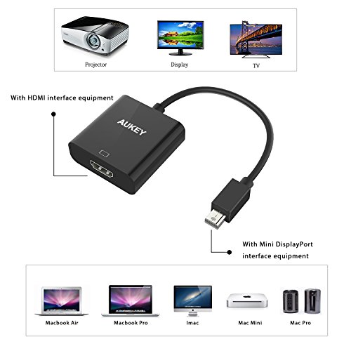 AUKEY Mini Display Port Adapter auf HDMI Full HD 1080p für Microsoft Surface Pro 3, iMac , Macbook Air, Thinkpad X1, DELL XPS 13/ 14/ 15 usw. Schwarz - 5