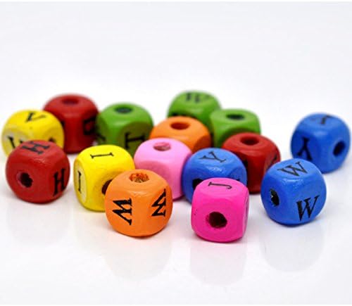 50 x Mixed Multicolour Alphabet /Letter "A-Z" Cube Wood Beads - 10mm - L12142