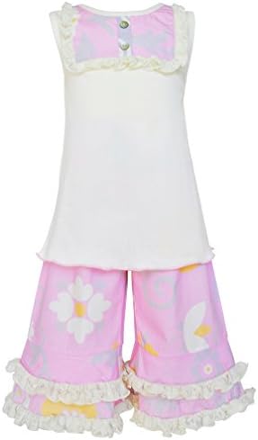 AnnLoren Baby Girls 12-18 mo Pink &amp; Gray Floral &amp; Lace Tank &amp; Capri Clothing Set
