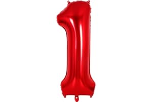 Ponmoo Foil Palloncini Numeri 1 Rosso 40" (101cm), Gonfiabili Elio o Aria, Gigante Palloncino Numero 0-9, 10-29, 30-100, Granda Palloncino per Anniversario, Decorazione Feste di Compleanno