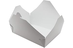 SIGNATURE PACKAGING Signature Disposable White Paper Box To Go Containers - 25 Biodegradable Hot and Cold Take Out Food Containers - 21.5 x 16 x 4.5 cm - Leak Proof Design for Lunch On the Go, Party Leftovers, Gift Boxes