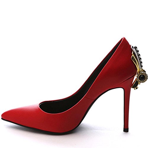 Womens High Heels Red Leather Metal Diamond Shoes Pumps Casual
