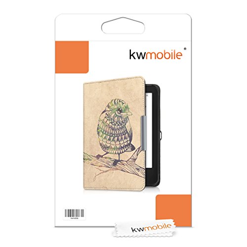 kwmobile Hülle für Tolino Shine 2 HD – Flipcover Case eReader Schutzhülle – Bookstyle Klapphülle Vogel Aztec Design Schwarz Grün Beige - 7