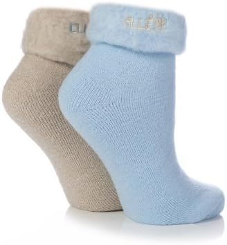 ELLELadies 2 Pair Elle Original Cosy Bed Socks - Baby Blue / Mid Muted