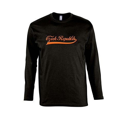 Tschechien Oldschool Czech Republic Fussball EM WM FAN – Herren Langarm Longsleeve T-Shirt S-XXL , Deep black – orange , L
