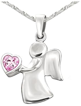 CLEVER SCHMUCK Silberner Anhänger Engel 15 mm mit rosa Zirkonia Herz in der Hand und Kette Singapur 40 cm STERLING...