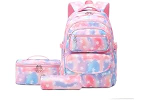 Tanou Mochilas Escolares Niña, 3 Piezas con Bolsa Térmica Estuche, 24 Litros Mochila Escolar para Primaria Secundaria, Mochila Colegio para Niñas de 8-14 Años, Estrella Rosa