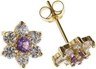 Unique Wishlist 9ct Yellow Gold Amethyst & Cubic Zirconia Cluster Studs *AP0223