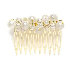 Accessher Gold Plated Beaded Tiara Comb Indo Western Fancy Hair Clip/Side Pin/Comb Pin/Jooda Pin Hair Accessories with pearls for Womens & Girls