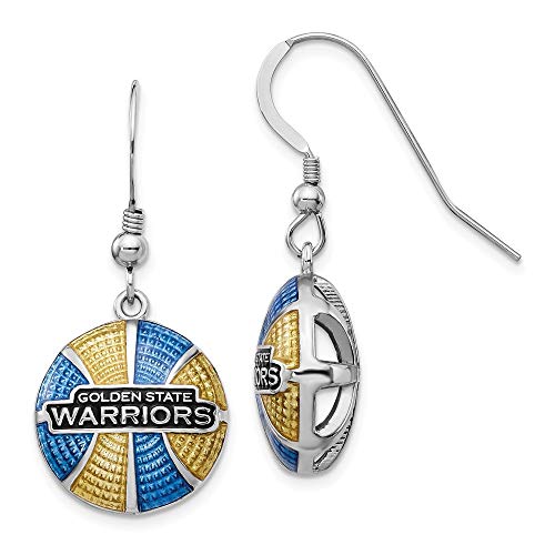 Solid 925 Sterling Silver gold-toneen State Warriors Enameled Basketball Dangle Earrings (14.8mm x 34mm)
