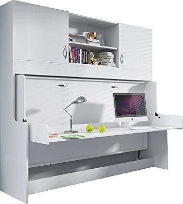 Comforium Bureau amovible avec Lit combiné escamotable 90x200 et espace de rangements supplémentaires