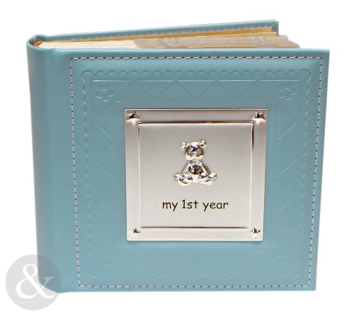 My 1St Year Baby Boy Photo Album - Faux Leather Blue Baby Picture Album