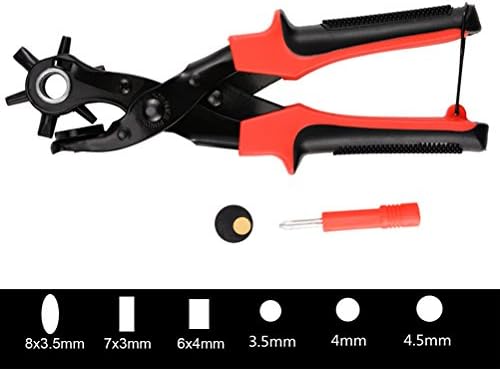 Revolving Punch Plier, Dewanxin Leather Hole Punch Adjustable Metal Heavy Duty Multi Sized Puncher Pliers - Ideal for Belts, Crafts, Card, Plastic, Felt, Rubber Etc