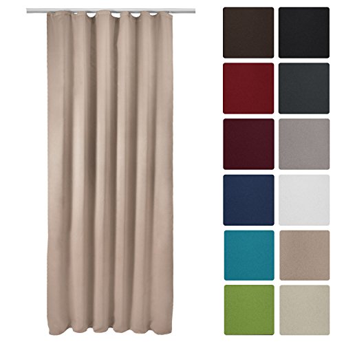 Beautissu® Blackout-Vorhang Amelie mit Kräuselband - 140x245 Sand (Beige) - Verdunklungsgardine Universalband Blickdicht