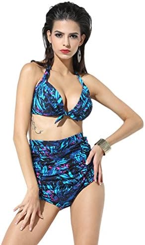 Angcoco Womens Vintage High Waisted Push Up Bikini Set Swimsuit