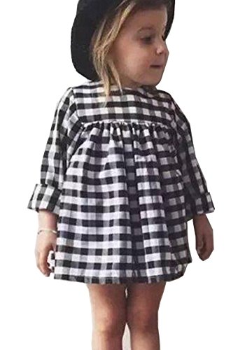 Zhuannian Baby Girls Long Sleeve Checked Dress (2-3Y)