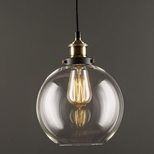 Glass Pendant Light, KAGU Vintage Industrial Metal Finish Clear Glass Ball Round Shade Loft Pendant Lamp Retro Ceiling Light Vintage Lamp