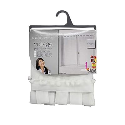 douceur d'intérieur paire droite passants 2x60x160cm voile sable top pompons poupette blanc