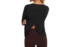 Fisoew Dam rygg slits t-shirts långärmad träningströjor | Lätt löpartröjor med rund hals, snabbtorkande yogaskjortor, ventile