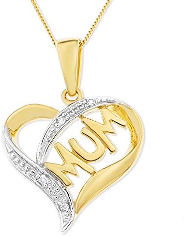 Ornami Glamour 9ct Yellow Gold Diamond accent Mum Heart Pendant on 46cm Chain