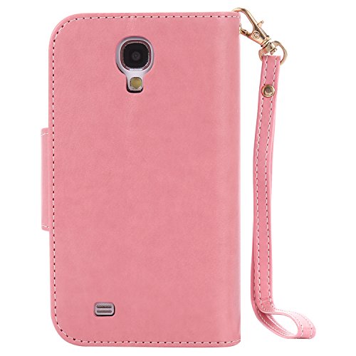 Galaxy S4 Hülle,Galaxy S4 Schutzhülle,Galaxy S4 Leder Hülle,ikasus® Prägung Floral Blumen Mädchen und Katze Vögel Muster PU Lederhülle Flip Hülle im Bookstyle Cover Schale Slim Fit Soft Silikon Magnetverschluss Schutzhülle PU Leder Hülle Flip Wallet Case Kunstleder Tasche Cover mit Standfunktion und Kartenfächer Tasche Wallet Case für Samsung Galaxy S4 i9500 – Mädchen und Katze:Rosa - 4