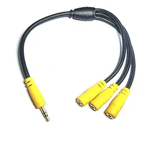 3.5 mm Audio Stereo Splitter Cable Adapter one Male to 3 Female Ports 0.3 mm for Music, Microphone, Computers, mp3 Player and dj Equipment with 3 Earphones