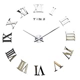 yosoo Neue moderne Ultra Silent DIY Große Wanduhr 3D Spiegel Aufkleber selbstklebend spiegel Modern Acryl Arabisch Ziffer Aufkleber Home Dekoration, Wohnzimmer Schlafzimmer Schlafräume Armbanduhr Home Office Decor silber