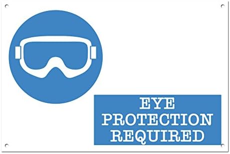 Eye Protection Required White Aluminium Metal Sign