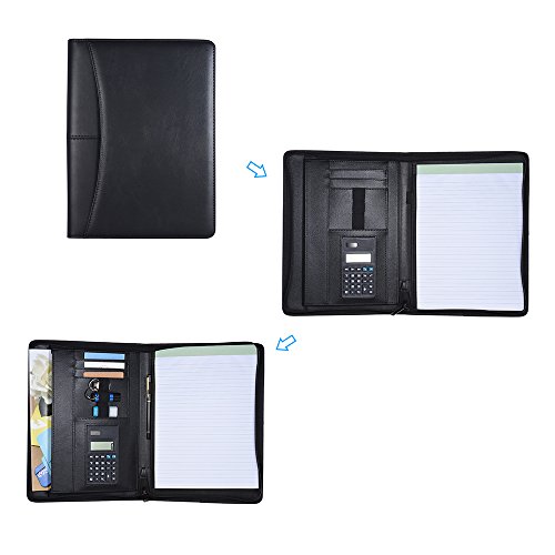aibecy A4  cuero PU carpeta Bloc de notas con calculadora y cremallera Varios compartimentos multifuncional Business carpeta carpeta de conferencias Portfolio documentos Organizador para Escuela y trabajo