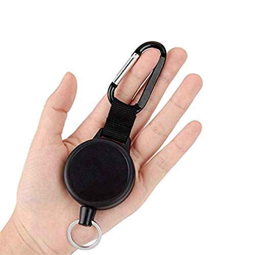 Preisvergleich Produktbild Lvcky 1 Stück robuste einziehbare Kette, Schlüsselanhänger, Edelstahl-Kabel mit Schnalle (schwarz)
