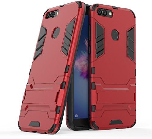 UKDANDANWEI Huawei P smart / Enjoy 7S New Armour Tough Style Hybrid Dual Layer Armor Defender PC Hard Cases with Stand [Shockproof Case] for Huawei P smart / Enjoy 7S - Red