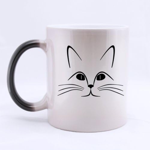 Special Magic Gift For Christmas / New Year / Birthday - Ceramic Morphing Mug - Cute Design Cat Head 11 Ounces Heat Sensitive Color Changing Custom Coffee/Tea Mug
