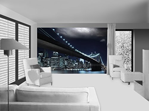 Regulär Preis 69,95 EUR! AKTION! BEGRENZTE STÜCKZAHLEN! 87004 Fototapete SELBSTKLEBEND Breite 272cm Höhe 198cm 8 Teile Brooklyn Bridge at Night wieder ablösbar Tapete Poster Wandposter Bildtapete photo mural wallmural Fotowand Leinwand Landschaft Wald Strand New York Skyline Stadt Städte Stein Weltkarte 3D Effekt Auto Blumen Berge Baum Disney Fenster Grün Blau gelb schwarz Holz Meer Natur Wasserfall Runa Universum Urwald Vintage XXL Art ablösen Ziegel Kinderzimmer Schlafzimmer Wohnzimmer Küche - 8