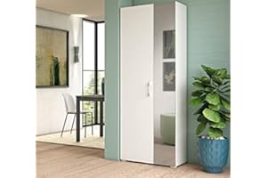 Dmora Armadio multiuso a 1 anta con specchio, 100% Made in Italy, Mobile portascarpe con 1 cassetto e 6 ripiani interni, Scarpiera moderna, cm 72x37h195, colore Bianco