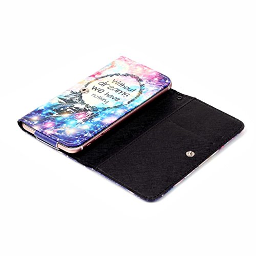 Uming® PU Universal Portafoglio Holster für Iphone 5S/6S/SE/5C/Samsung Galaxy A3/S3/S4/J1 Allgemeine Bunte Muster Druck gebräuchliche Geldbörse Taschen Fall Handy Hülle Hasp Knopf Buckle Shell Schutz Abdeckungs Beutel mit Kreditkarte Schlitz Hole -( Größe:123*65*20 mm – Muster: Without Dream) - 4