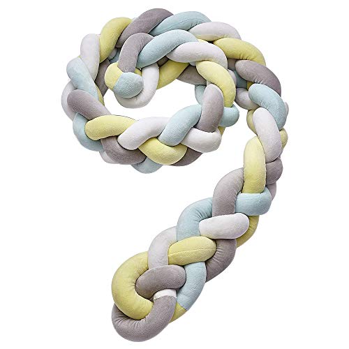 Preisvergleich Produktbild Bettumrandung Babybett Baby Weben Bettumrandung Geflochtene Stoßfänger Kantenschutz Kopfschutz Dekoration für Krippe Kinderbett 16cm Breit (2,2m, Gelb + Weiß + Grün + Grau)