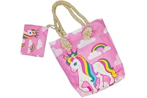 GOODFORGOODS Goods4good Bolso Playa Piscina Unicornio Pequeño para Niña/Chica con Regalo Neceser/Monedero Color Rosa Asas Cremallera Regalo Verano (Multicolores 2)