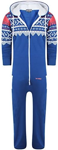 Oska OnesieKids Youths Boys Unisex Original 1on1 Aztec Print Zip Up Onesie Hooded Jumpsuit Sleep Wear All in one Playsuit (Age 11/12, Royal)