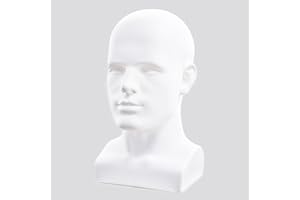 Tcwuzick Male Mannequin Head Professional Manikin Head for Display Wigs Hats Headphone Mask Sunglasses Jewelry and Scravat Display Stand (Matte white)