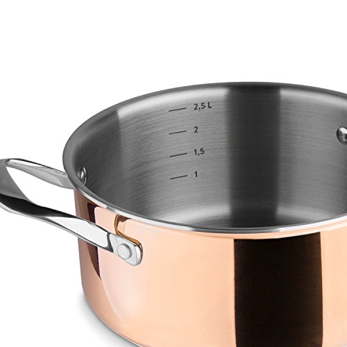 3-Schicht-Edelstahl Topfset Claire (8 tlg.) von Springlane Kitchen Kupfer-Topfset mit Glas-Deckeln / Copper pots in modernem edlen Design, alle Herdarten inkl. Induktion - 2