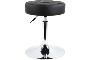 FURWOO Okrągły fotel do masażu ze skóry PU, regulowany, obrotowy stołek, krzesło robocze, krzesło fryzjerskie, do pracy, salon piękności, krzesło kosmetyczne, niski stołek barowy, poduszka w kratę (czarne)