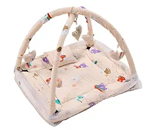 TUTOOZE Cotton Baby Kick and Play Gym with Mosquito Net and Baby Bedding Set 0-10 Months Colour Cream Cat