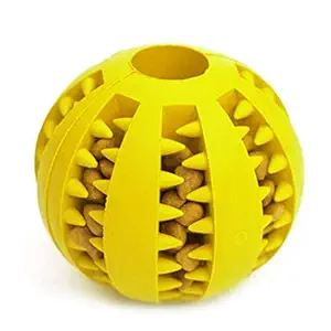 PSK PET MART Dog Toy Ball Nontoxic Bite Resistant Toy Ball for Small Pet Dogs Puppy Cat Dog Pet Food Treat Feeder Chew Tooth Cleaning Ball Exercise Game IQ Training Ball (Yellow)