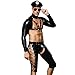 Produktbild Fxwj Herren Leder Body Polizist Wetlook Erotik Kostüme Brust Halbe Hosenträgergurt Rolle Spielen Outfits Set, Schwarz