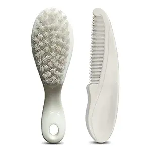 LuvLap Elegant Baby Comb & Brush Set with Soft bristles, Grooming Set, 0M+(White,Pack of 1)
