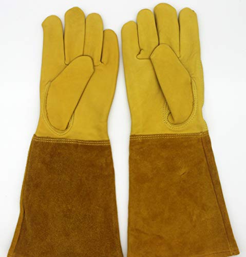 spécification Shuo lan Gants d'apiculture en Cuir de chèvre pour Les soudeurs Tig/Mig/cheminée/Barbecue/Jardinage/grillades/poêle (Color : Gold, Size : S)