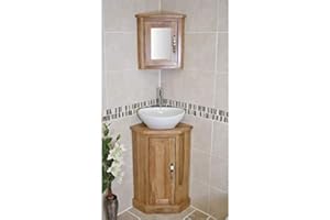 BATHROOMS & MORE STORE Solid Oak Bathroom Vanity Cabinet | Cloakroom Corner Cabinets Basin & Mirror 501CB027601