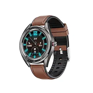 AQFIT W14 Fitness Smartwatch Activity Tracker| Waterproof | 4.2 Bluetooth | Metal Case | Full Touch Screen Display | for Men and Women(Leather Brown)