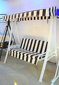 Authentic International Heavy Duty 3 Seater Swing Chair with Canopy Jhoola, Jhula Black/White