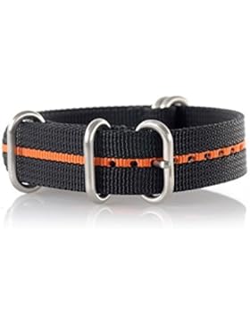 VK von Buran01.com WATCH STRAP FOR NATO NYLON STRONG ZULU Black/Orange (schwarz) 24mm